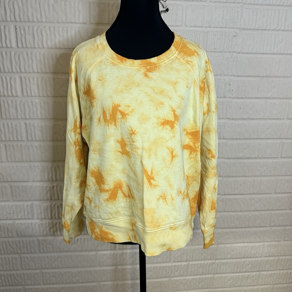 ATHLETA WOMEN'S Orange Yellow TIE-DYE LONG SLEEVE‎ SUNDOWN SWEATSHIRT TOP Sz LP